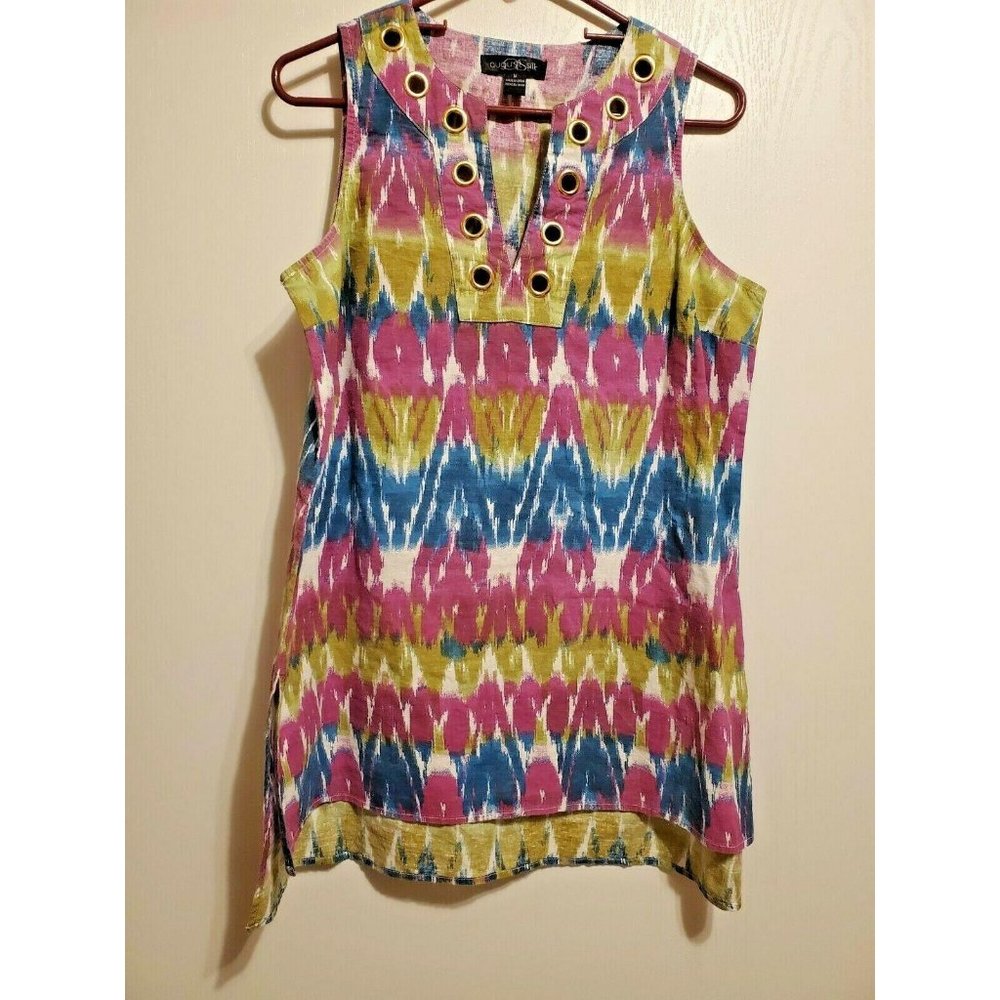 August Silk Tank Mini Dress Size M Linen Cotton Bo